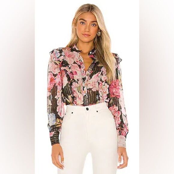 HEMANT AND NANDITA X REVOLVE Killim Blouse Black Floral, Size XS - Picture 1 of 10